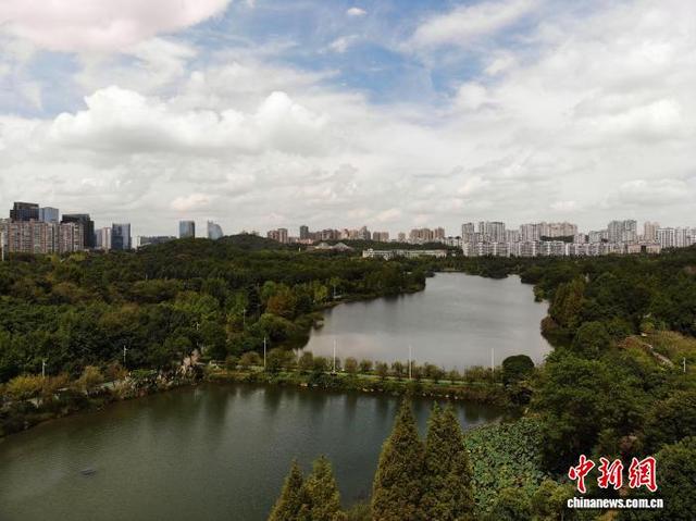 图为9月17日，航拍贵阳市观山湖公园秋景。(无人机照片)石小杰 摄