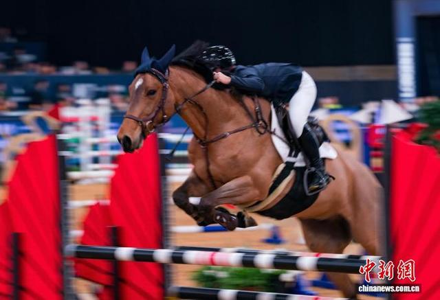 图为2月1日的亚洲青年挑战赛中，一名骑手驭马跃障。中新网记者 侯宇 摄