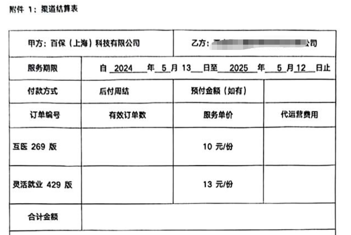 百保渠道框架合作协议部分截图。图片来源：受访者提供