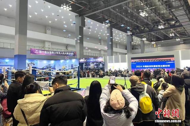 图为观众观看无人机飞行表演。中新网记者 肖江川 摄