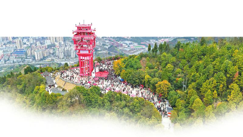 万人登上凤凰山山顶。 达州市通川区委宣传部供图