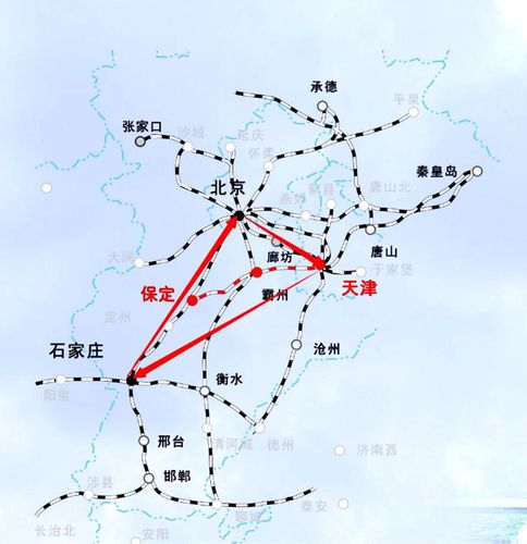 津保铁路开通构成轨道上的京津冀“金三角”示意图