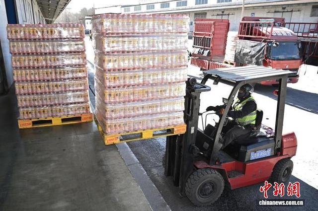 2月7日，山西省太原西站货场，工人在仓储区装卸年货物资。中新社记者 韦亮 摄