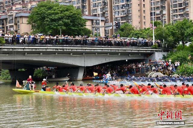 6月13日，福建福州，赛龙舟吸引许多市民围观。中新社记者 王东明 摄
