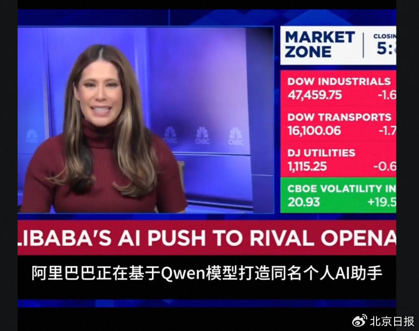 美国CNBC电视台报道阿里巴巴推出千问APP。