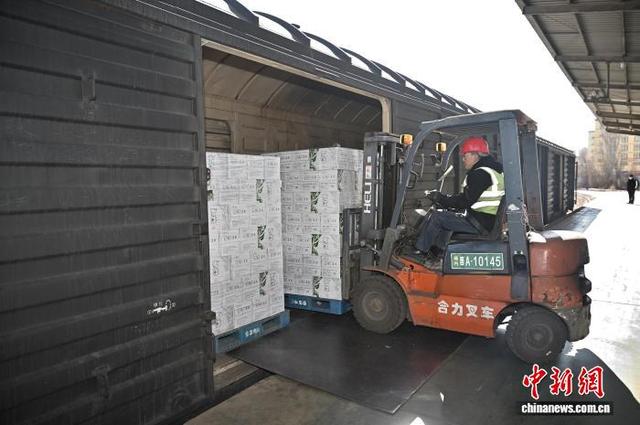 2月7日，山西省太原西站货场，工人在站台装卸年货物资。中新社记者 韦亮 摄