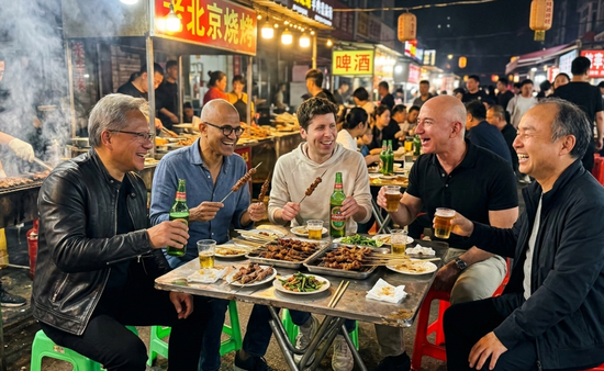 奥特曼与投资人的“烧烤局”。图片由AI生成