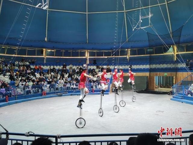 图为库布其沙漠周边上演的杂技节目《高车踢碗》。 中新网记者 李爱平 摄